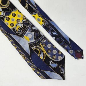 POWER LINE ELECTRIC NECKWEAR SILK TIE BLUE YELLOW PAISLEY VIBRANT SATIN 3.75" X